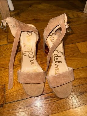 Sam Edelman Suede Ankle-Strap Heels in Blush Taupe